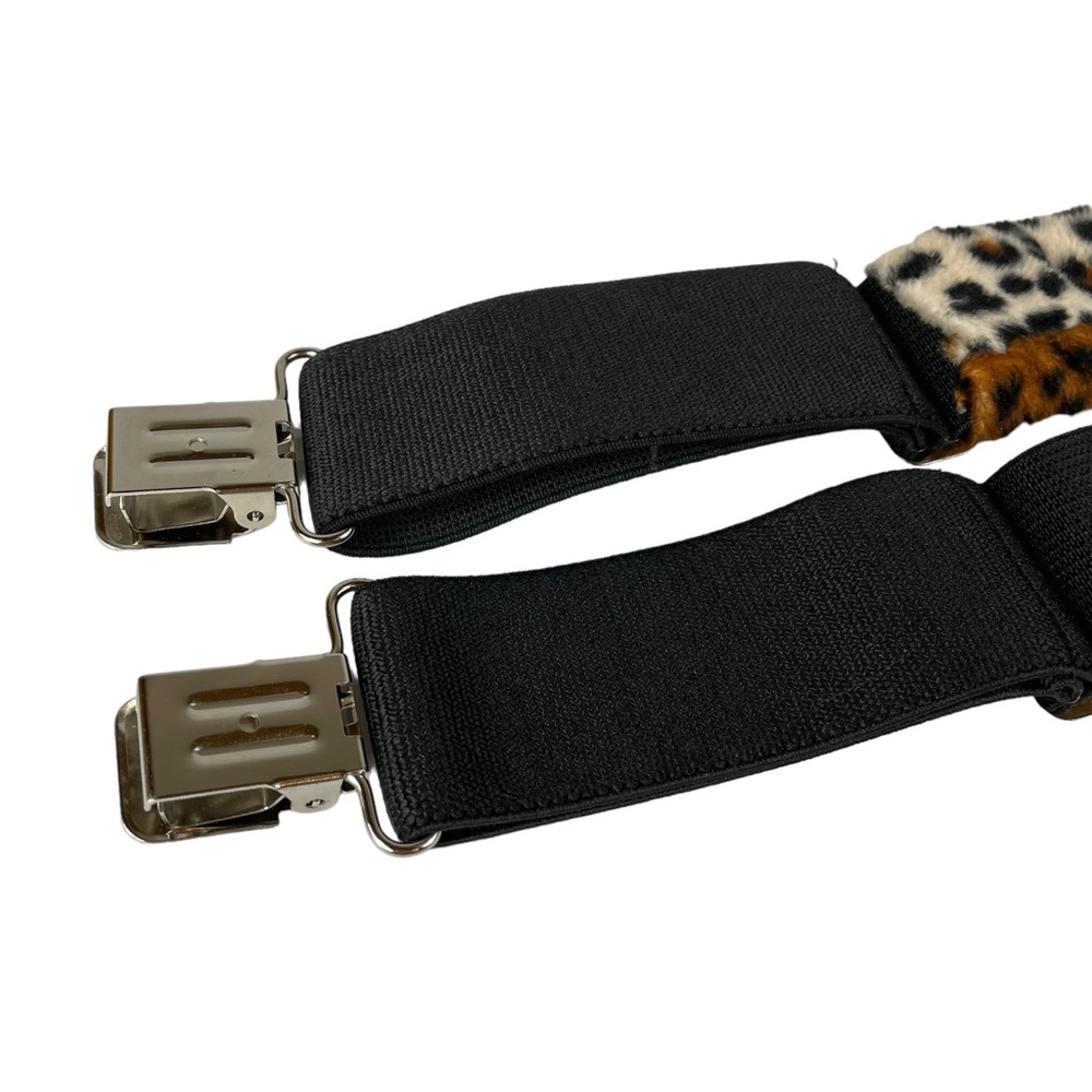 Handmade Cheetah Print Suspenders Alligator Clip 2x2 Faux Fur Halloween Costume - Picture 15 of 16
